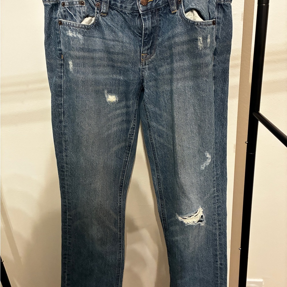 J. Crew Women's Distressed Blue Straight Leg Jeans